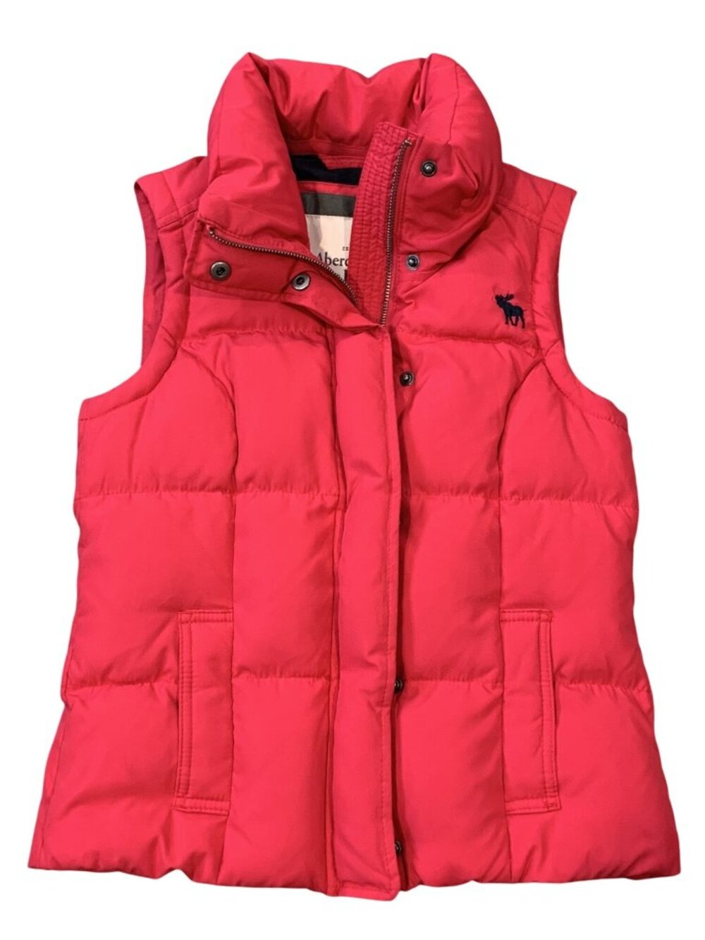 Abercrombie & Fitch Puffer Vest Womens Sz XS Pink Two -Way Zip Snap Stand Collar